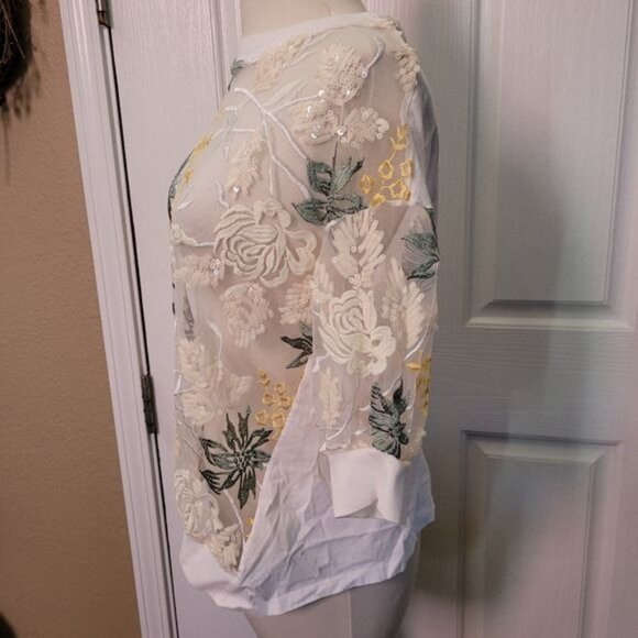 Women's couture Zara top embroidered sequin sequence spring floral small… - Picture 5 of 8